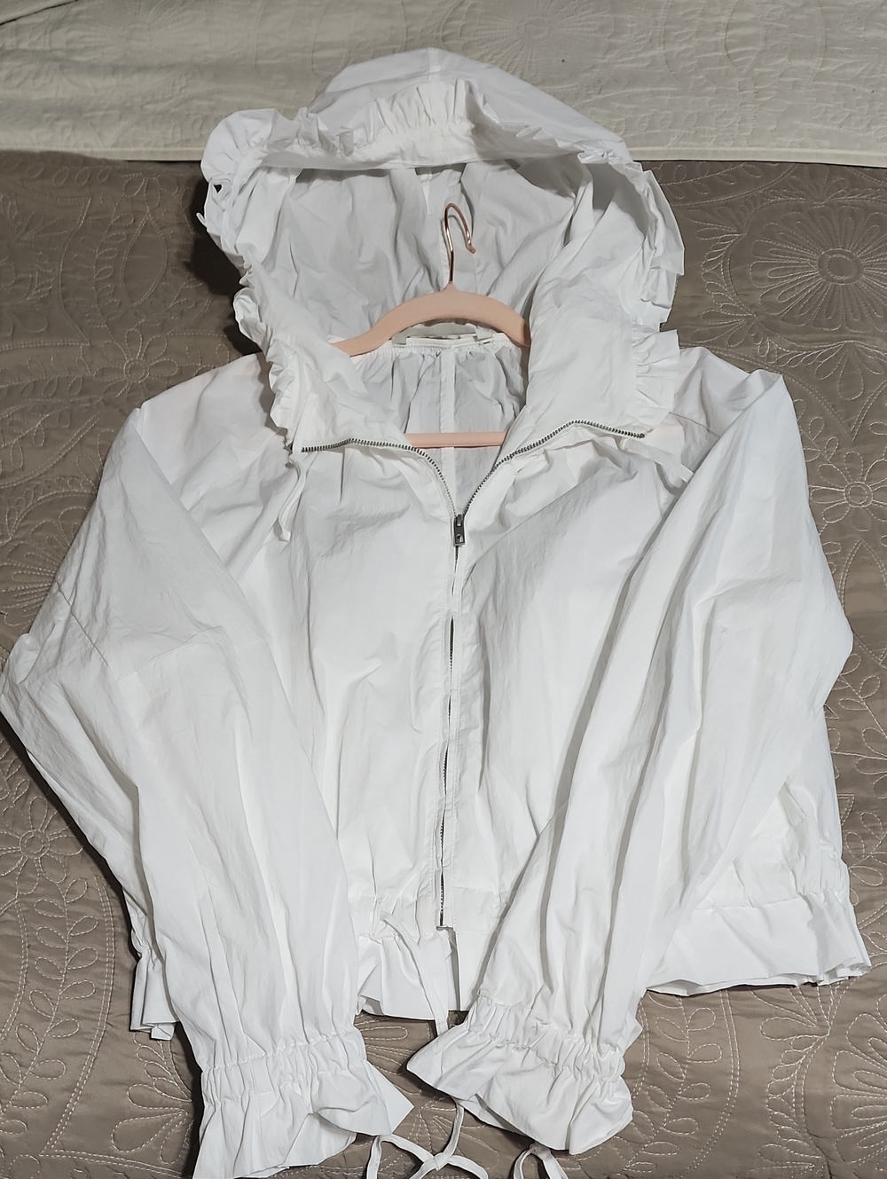 Zara White Ruffled Hooded Jacket - Picture 4 of 7